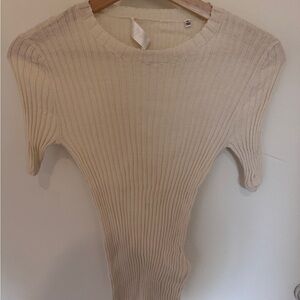 Cream Ribbed Knit Top